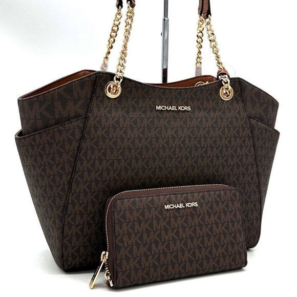 Michael Kors Large Jet Set Travel Chain Shoulder Bag & Flat Phone Case Wallet - Picture 3 of 14